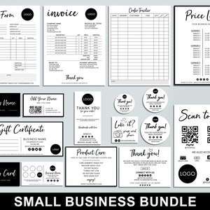 Editable Small Business Bundle, Order Form, Invoice, Order Tracker, Gift Certificate, Care Card, Thank You Card Template, Packaging Inserts