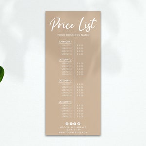 Editable Price List Template, Beauty Salon, Nail Makeup Hair Stylist, Printable Small Business Pricing Guide, DIY Price Sheet, Custom Menu