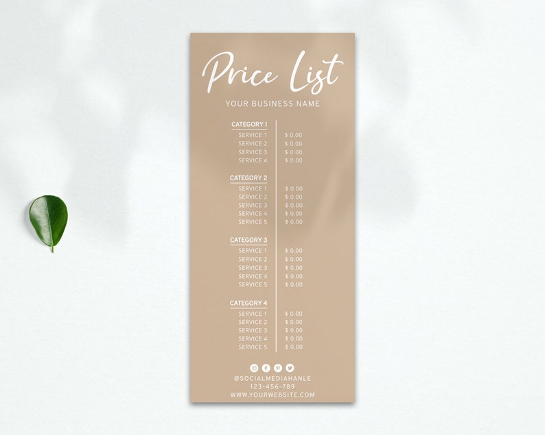 Editable Price List Template, Beauty Salon, Nail Makeup Hair Stylist, Printable Small Business Pricing Guide, DIY Price Sheet, Custom Menu