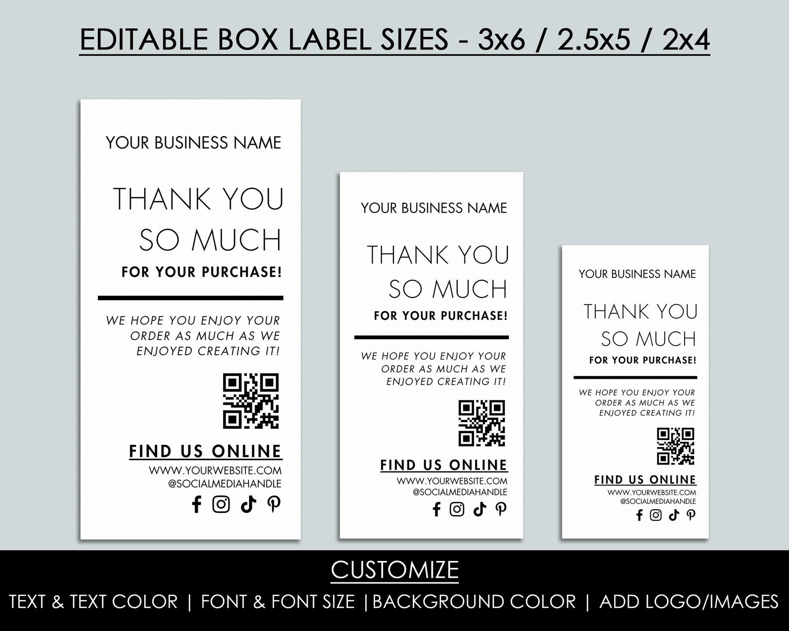 Editable Box Seal Label, Printable Thank You Sticker, Box Packaging ...