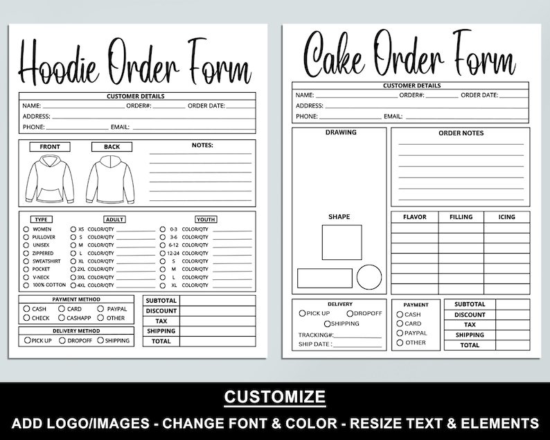 Editable Order Forms Bundle, Tshirt, Tumbler, Invoice Template, Editable Canva Template, Printable Small Business Forms, Custom Order Form