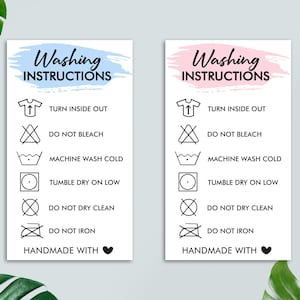 Tarjeta de instrucciones de lavado, tarjeta de cuidado de camisas, instrucciones de cuidado de prendas, PDF PNG, suministros para pequeñas empresas, listo para imprimir, descarga instantánea