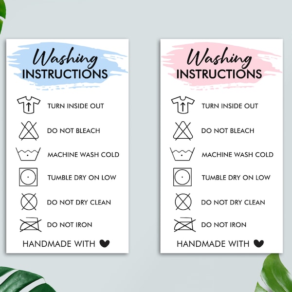 Washing Instructions Card, Shirt Care Card, Clothing Care Instructions,  PDF PNG, Small Business Supplies, Ready To Print, Instant Download