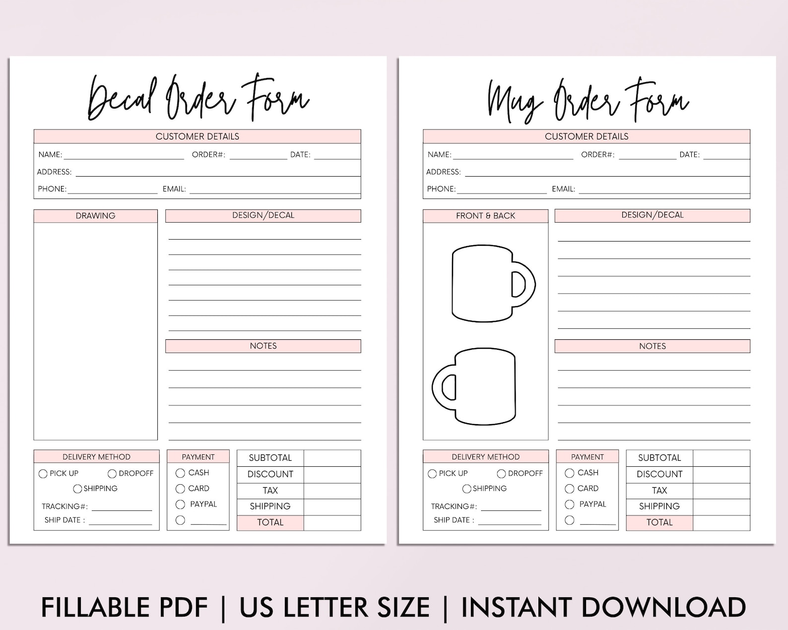 Fillable Order Forms Bundle, Printable Small Business Forms, Invoice ...