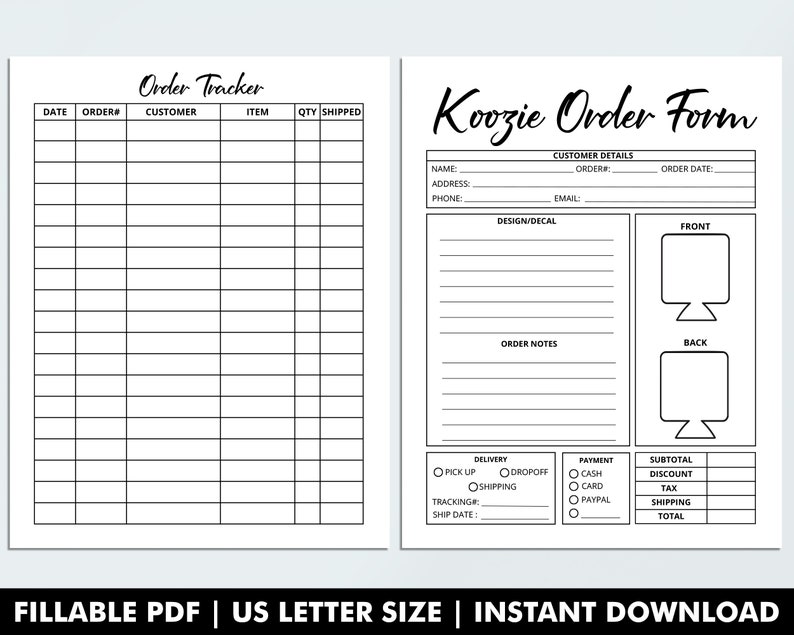 Fillable Order Forms Bundle, Tshirt, Tumbler, Editable Invoice Template, Printable Small Business Forms, Custom Order Form, Craft Order Form