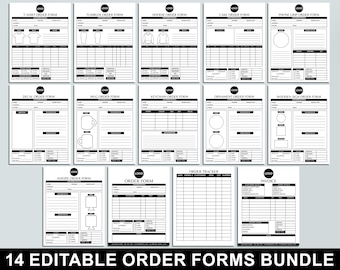 Paquete de formularios de pedido editables, vaso, camiseta, rastreador de pedidos, formulario de factura, plantilla Canva, formularios imprimibles para pequeñas empresas, formulario de pedido personalizado
