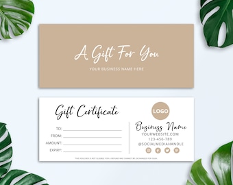 Plantilla de certificado de regalo editable, suministros para pequeñas empresas, vale de regalo imprimible, tarjeta de regalo editable, vale de regalo DIY