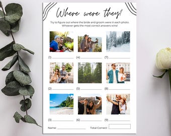 Where Were They Game, Bridal Shower Games, Modern Minimalist Bachelorette Party Games, Engagement Party Games, Editable Canva Template