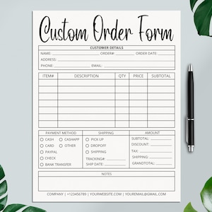 Editable Order Form Template, Purchase Order Form, Small Business Forms, Printable Craft Order Form, Custom Order Form