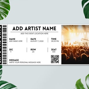 Bearbeitbare Konzertkartenvorlage, druckbare Ereigniskarte, anpassbare Konzertkartengeschenk, DIY-Konzertkarte, Canva-Vorlage
