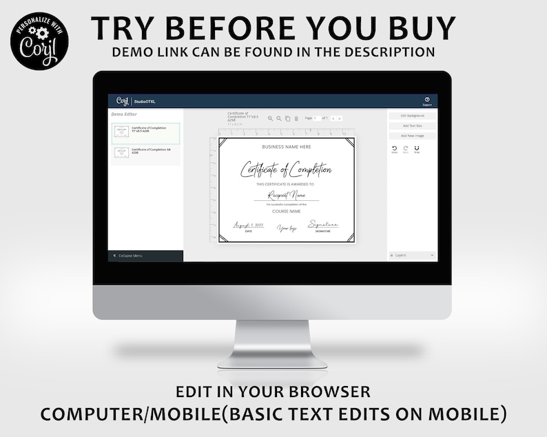 Editable Certificate Of Completion, Printable Course Completion Certificate, Editable Training Certificate Template, Beauty Award