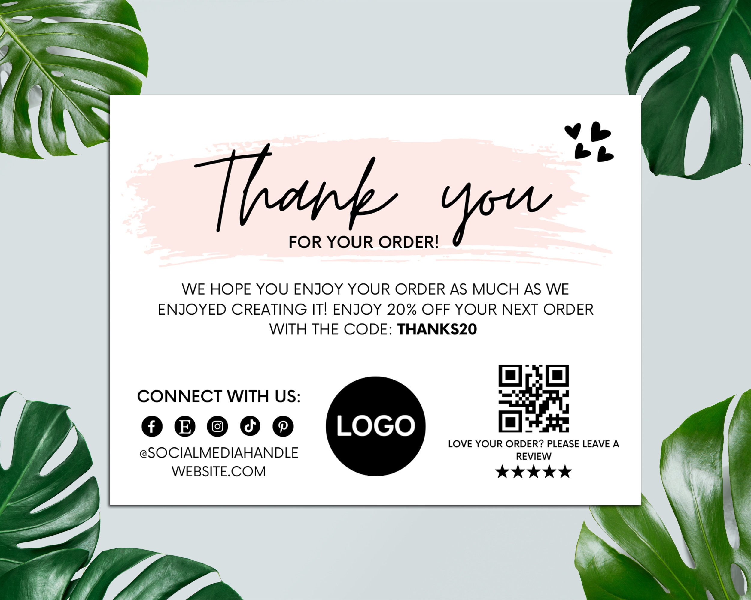 Editable Thank You Card, Printable Thanks for Your Purchase Card Card ...