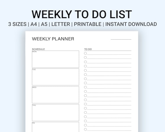 Weekly to Do List Printable Weekly Planner Weekly Schedule | Etsy