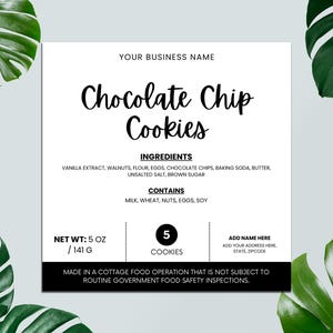 Square Cottage Food Label, Printable Bakery Label, Baking Ingredient Labels, Editable Canva Template, Small Business Packaging Stickers