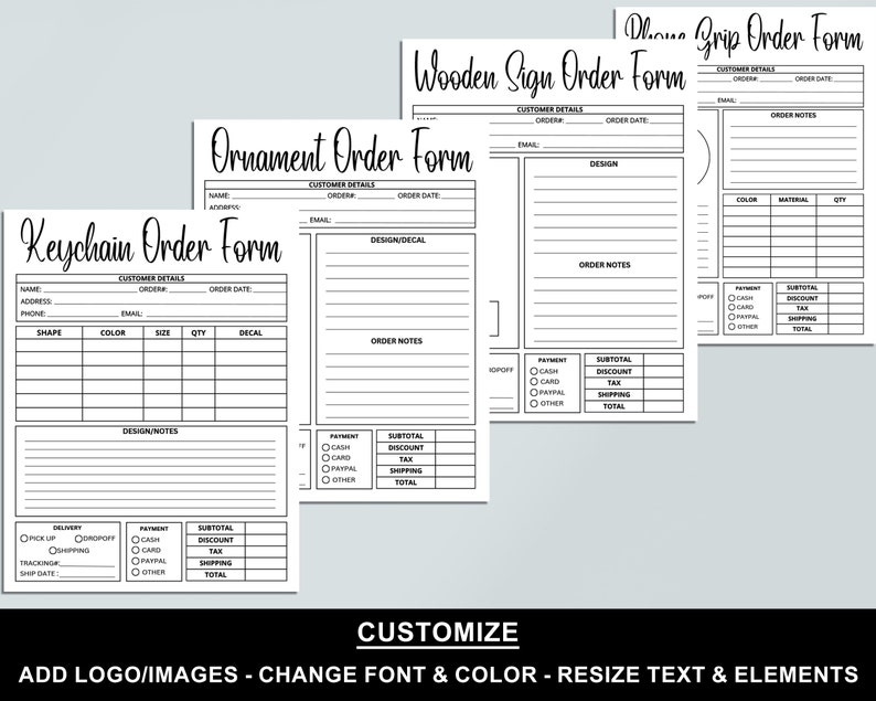Editable Order Forms Bundle, Tshirt, Tumbler, Invoice Template, Editable Canva Template, Printable Small Business Forms, Custom Order Form