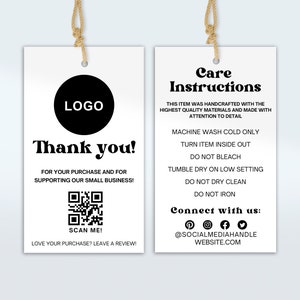 Bearbeitbare Kleidungs-Hang-Tag-Vorlage, anpassbares Kleidungsetikett, Business-Tag, druckbare Tshirt-Pflegeetiketten, Waschanleitungskarte