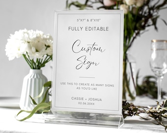 Editable Wedding Sign Template, Custom Sign, Modern Minimalist, Printable Sign, Customizable Bridal Shower Table Sign, DIY, Canva Template