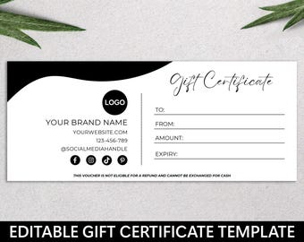 Gift Certificate Template, Editable Canva Template, Modern Minimalist, Custom Gift Voucher, Printable Gift Card, DIY, Digital Download