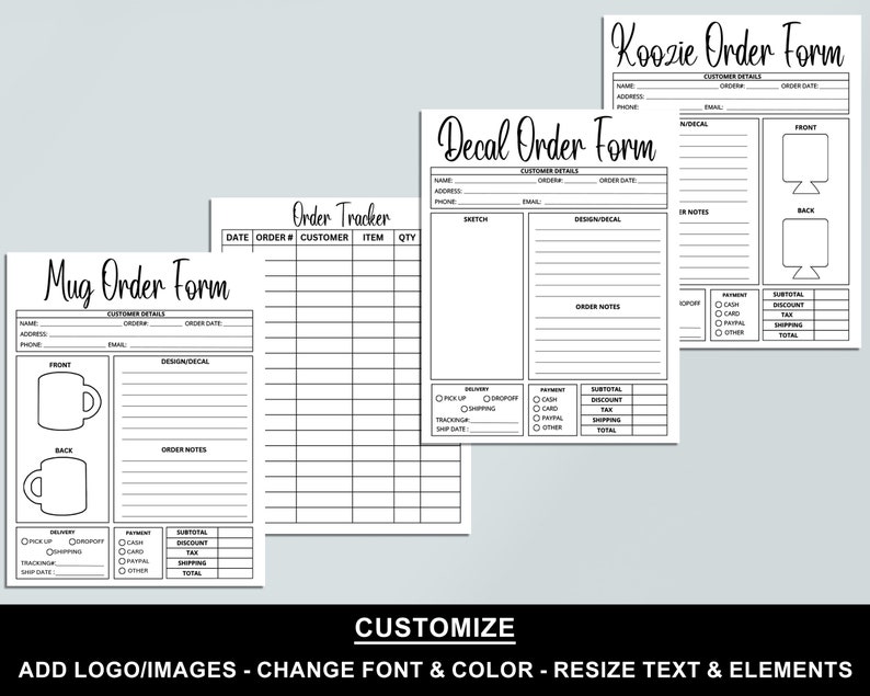 Editable Order Forms Bundle, Tshirt, Tumbler, Invoice Template, Editable Canva Template, Printable Small Business Forms, Custom Order Form