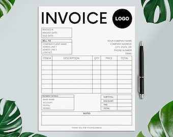 Editable Invoice Template, Custom Order Form, Small Business Supplies, Editable Billing Form, Canva Template, Printable Invoice