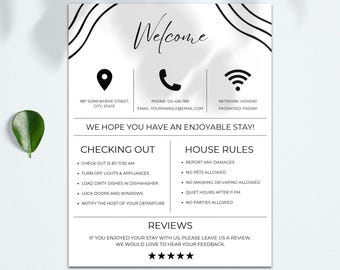 Editable Airbnb Welcome Sign, Canva Template, Printable, Wifi, House Rules, Guest Arrival Poster, Rental Check Out Instructions Guide