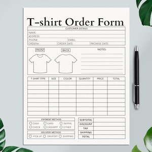 Editable T-shirt Order Form Template Small Business Forms - Etsy