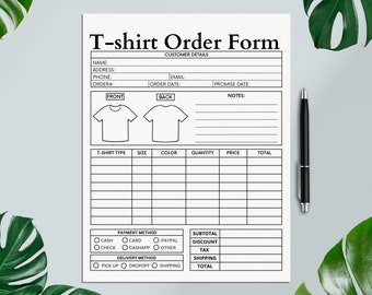 Editable T-shirt Order Form Template, Small Business Forms, Purchase Order Form, Canva Template, Custom Tshirt Order Form
