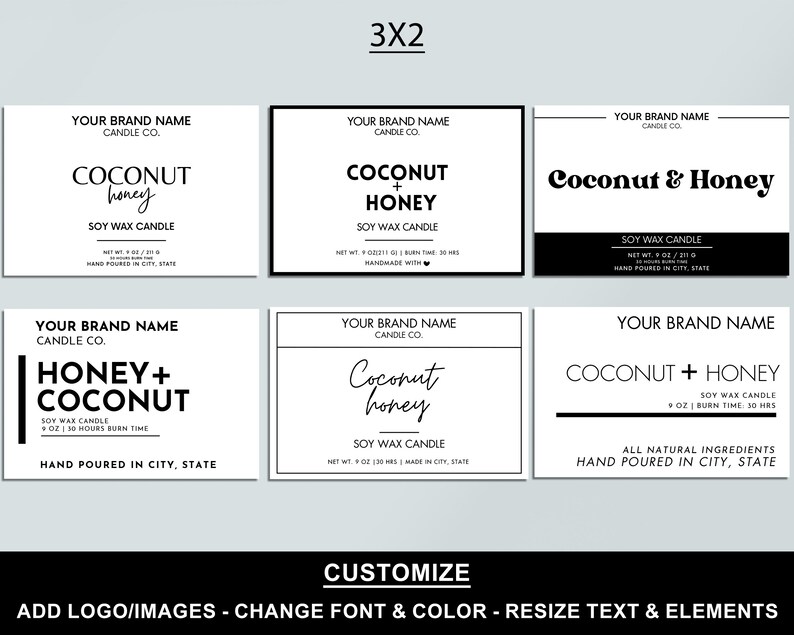 Editable Candle Label Bundle, Modern Candle Label Designs, Custom Candle Labels, DIY Candle Sticker, Small Business, Canva Template