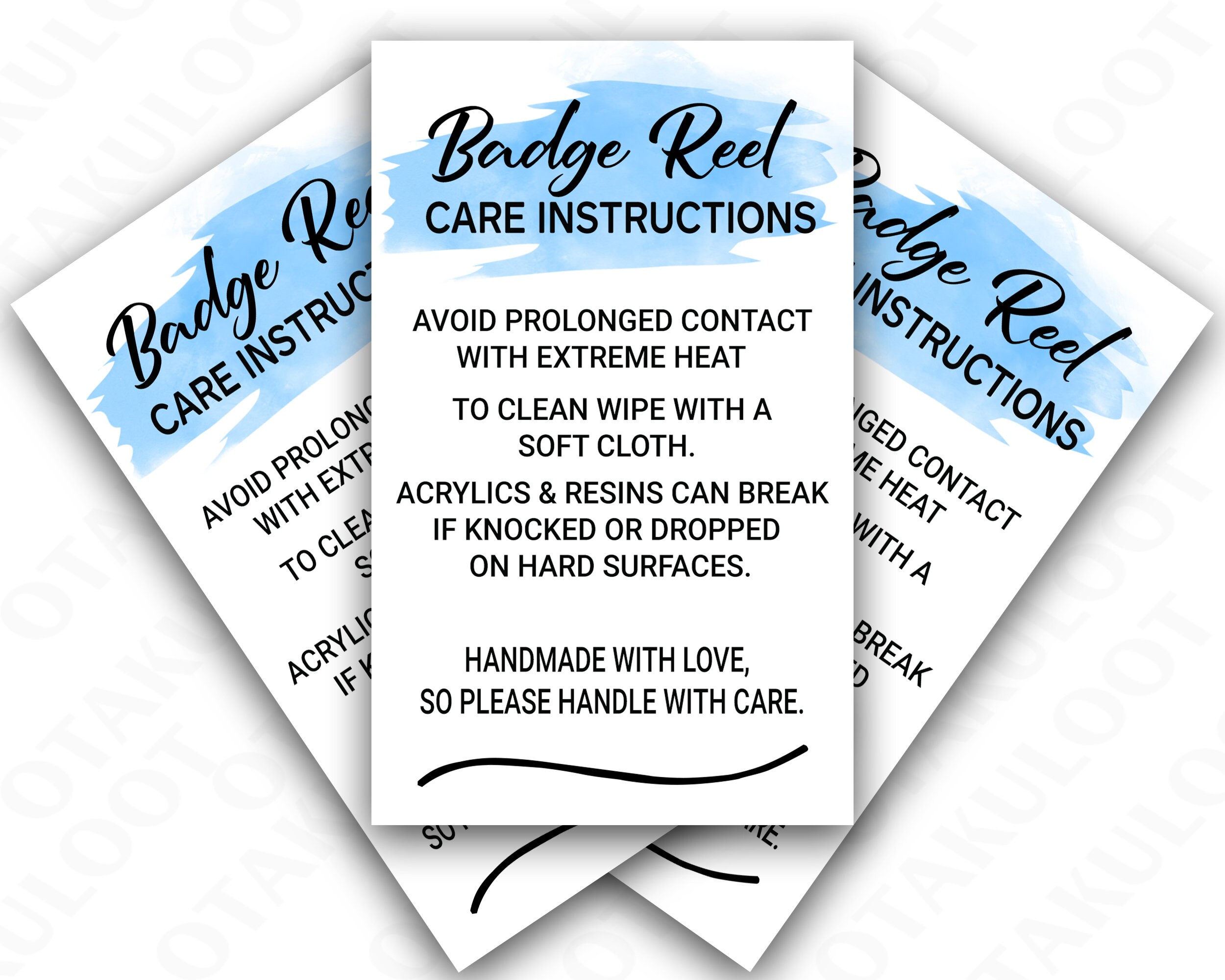 Badge Reel Care Instructions Card PNG PDF Small Business Etsy UK