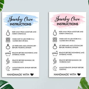 Jewelry Care Instructions Card, Jewelry Care Package Insert, Small Business Supplies, PDF, PNG, Ready To Print, Instant Download