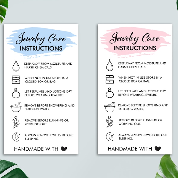 Jewelry Care Instructions Card, Jewelry Care Package Insert, Small Business Supplies, PDF, PNG, Ready To Print, Instant Download