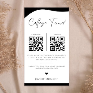 Graduation College Fund Card, Qr-Code-Karte, bearbeitbare moderne College-Fonds-Einlegekarte, bedruckbar, Canva-Vorlage, DIY, digitaler Download