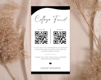 Graduation College Fund Card, Qr Code Card, Editable Modern College Fund Insert Card, Printable, Canva Template, DIY, Digital Download