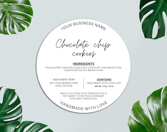Etiqueta editable para alimentos caseros, etiqueta imprimible, etiqueta de ingredientes de panadería DIY, plantilla de Canva, pegatina para empaques de pequeñas empresas