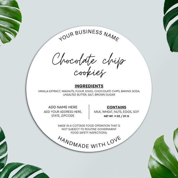 Editable Cottage Food Label, Printable Food Label, DIY Bakery Ingredient Label, Canva Template, Small Business Packaging Sticker