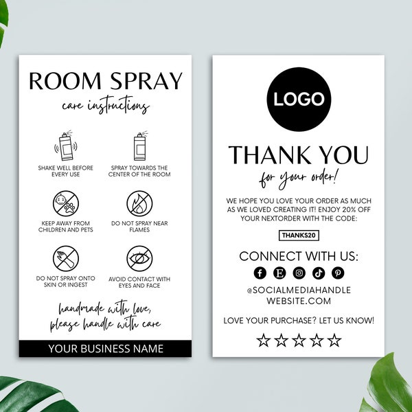 Editable Room Spray Care Card, Printable Thank You Card, Care Instructions, Small Business, Packaging Insert, Canva Template