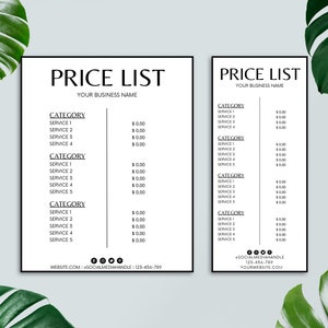 Price List Template,  Editable Pricing Sheet, Printable Price Guide, Beauty Salon, Small Business Sign, Canva Template