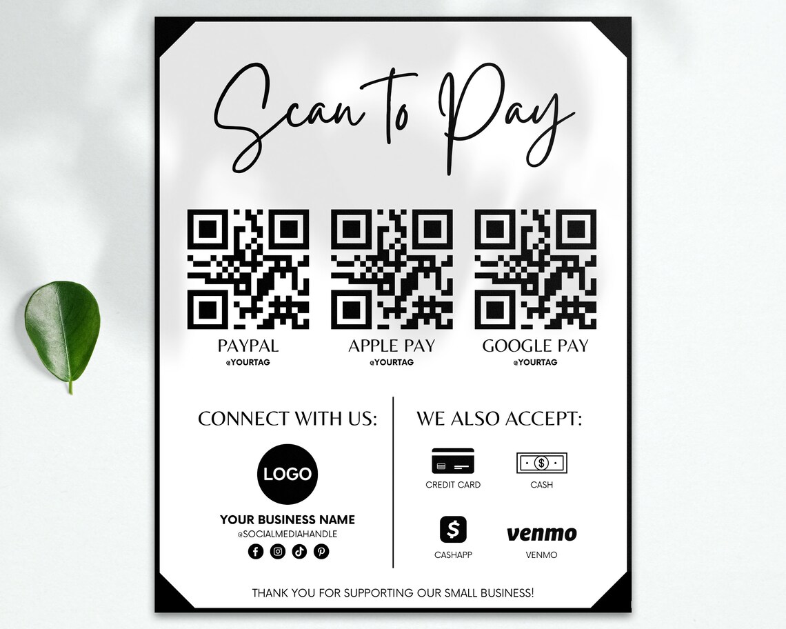 Editable Scan to Pay Sign Template, QR Code Sign, Small Business, DIY ...