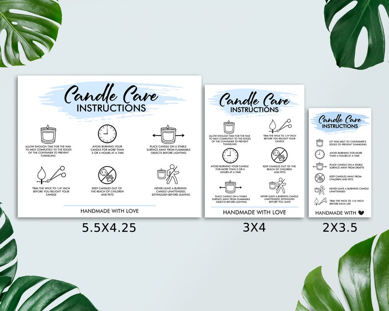 Candle Care Card, Candle Business, Candle Care Guide, Small Business Supplies, Digital File, Ready To Print, Instant Download image 2