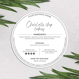 Printable Cottage Food Label, Editable Canva Template, Custom Food Label, DIY Bakery Ingredient Label, Small Business Packaging Sticker