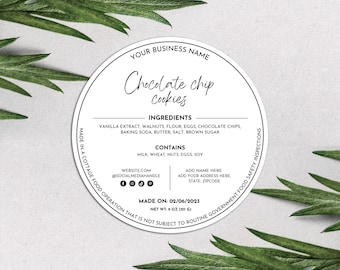 Printable Cottage Food Label, Editable Canva Template, Custom Food Label, DIY Bakery Ingredient Label, Small Business Packaging Sticker