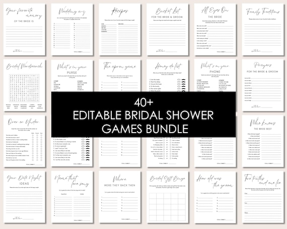 Bridal Shower Games Bundle, Modern Minimalist Bachelorette Party Games, Printable Bridal Shower Table Signs, Editable Canva Template