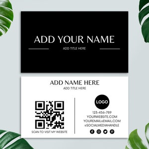 Sjabloon voor visitekaartjes QR-code, afdrukbaar visitekaartje, doe-het-zelf visitekaartje, benodigdheden voor kleine bedrijven, bewerkbare kaart, Canva-sjabloon