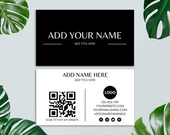 Business Card Template QR Code, Printable Business Card, DIY Calling Card, Small Business Supplies, Editable Card, Canva Template