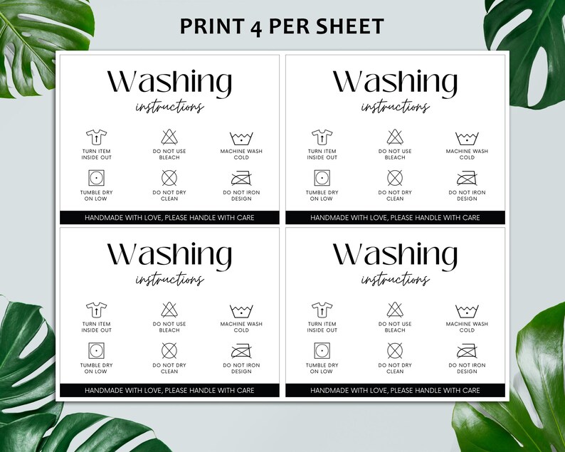 Printable Washing Instructions.pdf Printable Clothing Washing Instructions Card, Care Card, Shirt ...