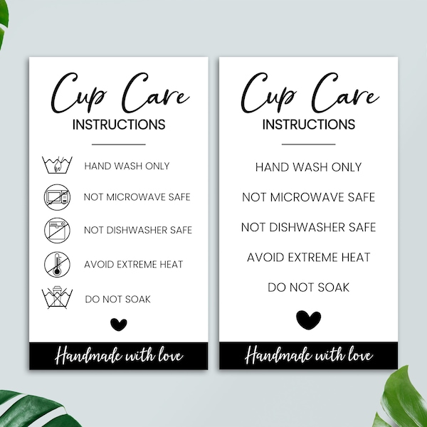 Printable Cup Care Instructions Card, Tumbler, Mug, Small Business Supplies, Washing Instructions, Packaging Insert, PDF PNG, Ready To Print