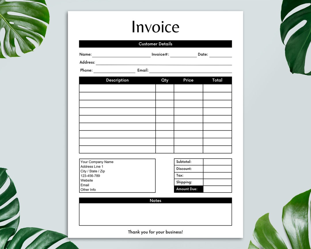 Fillable Invoice Form, Editable Invoice Template, Printable Small ...