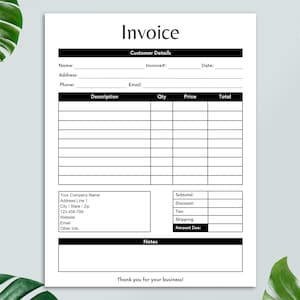 Fillable Invoice Form, Editable Invoice Template, Printable Small Business Form, Business Invoice, PDF, Digital File, Instant Download