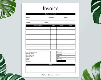 Fillable Invoice Form, Editable Invoice Template, Printable Small Business Form, Business Invoice, PDF, Digital File, Instant Download