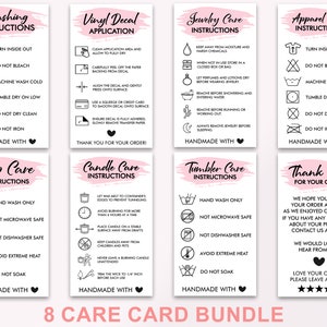 Onderhoudskaartbundel, afdrukbare onderhoudskaart beker, png, pdf, vinylsticker, shirt, beker, bedankkaart, wasinstructies, direct downloaden